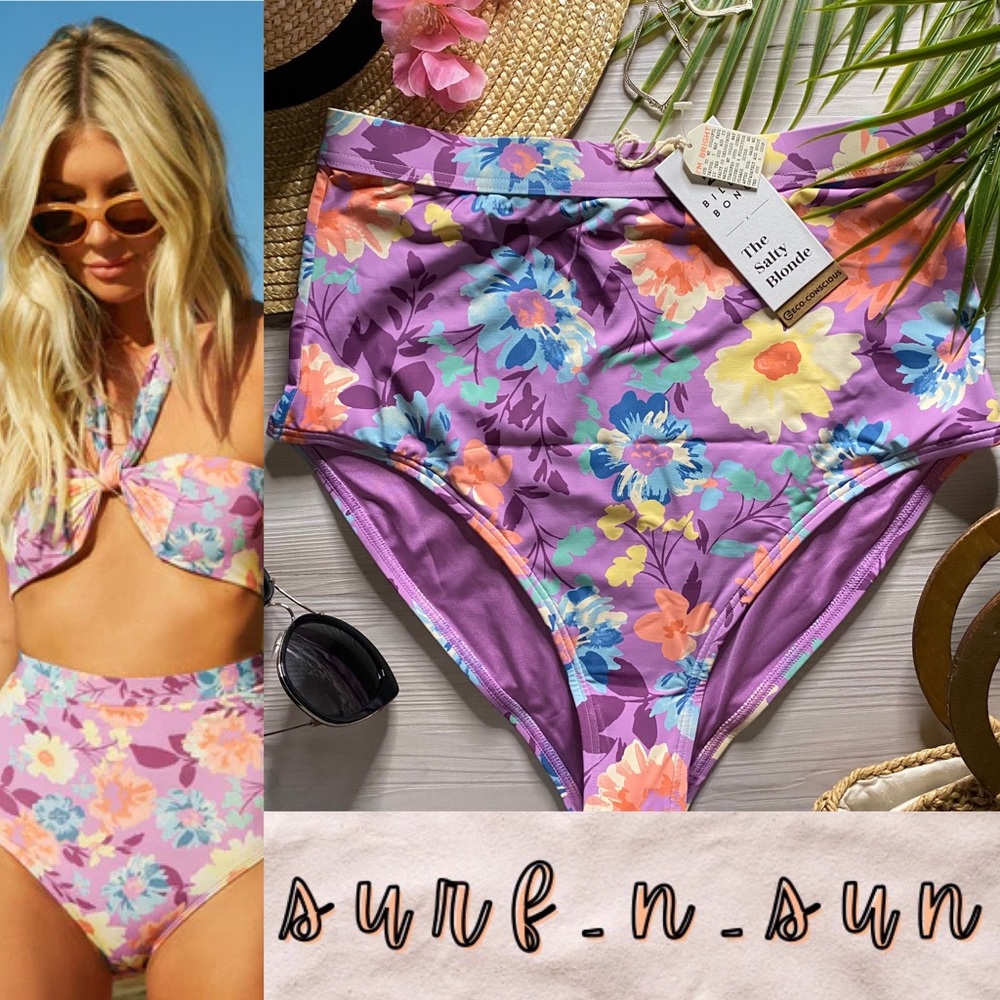 Billabong x Salty Blonde 💜 Halley's Garden Floral High Waisted Bikini Bottoms